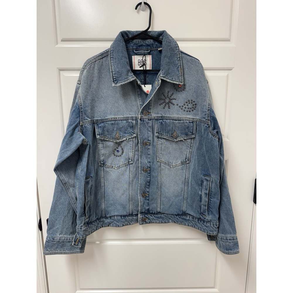 BDG Urban Outfitters Beaded Denim Jacket Oversized Blue Women Large NWT